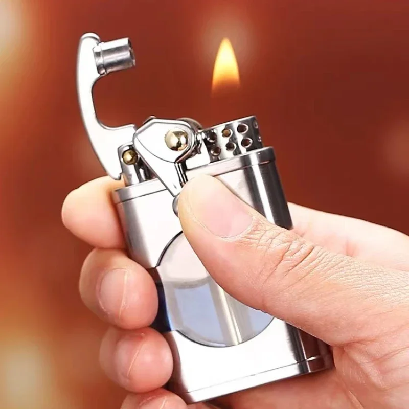 Zorro2024 Creative Retro Grinding Wheel Flint Metal Lighter Windproof and Waterproof Kerosene Lighter with Transparent Fuel Tank