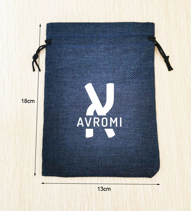 200 Pieces Customised Logo 13x18cm / 5x7 inches Navy Blue Linen Bags Drawstring Gift Pouches Printed With White Letters Logo