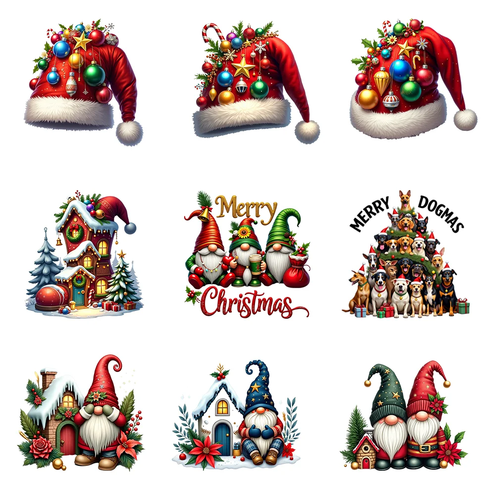 9-Piece Set of Christmas Vinyl Heat Transfer Stickers - Colorful with Creative Designs, Suitable for Customizing Clothes, Jacket