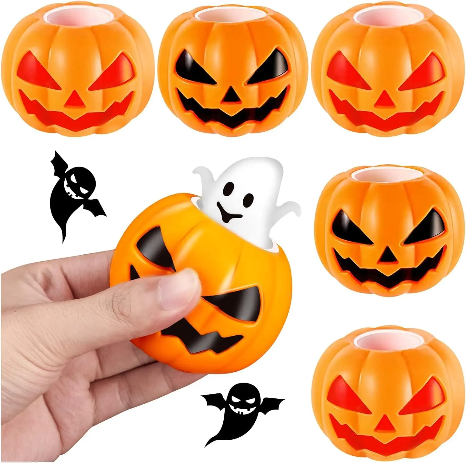 Boule anti-Stress tête de citrouille d'halloween, jouets Pop-Up fantôme mignon pour soulager le Stress, jouets Fidget à presser (couleur aléatoire), 1/2/4 pièces