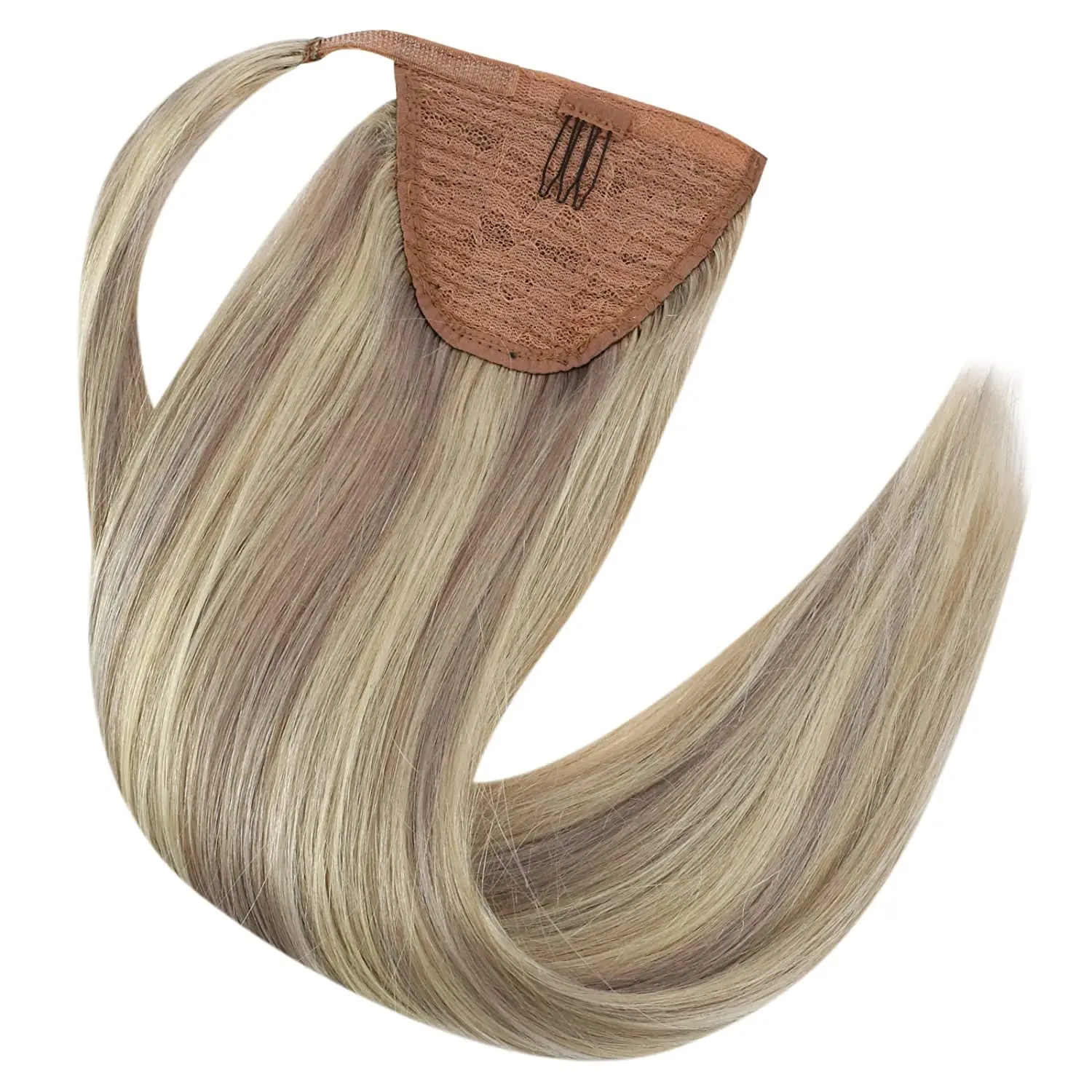 Full Shine Ponytail Extension Highlighted Bleach Blonde Ponytail Human Hair Clip in Ponytail Hair Extensions