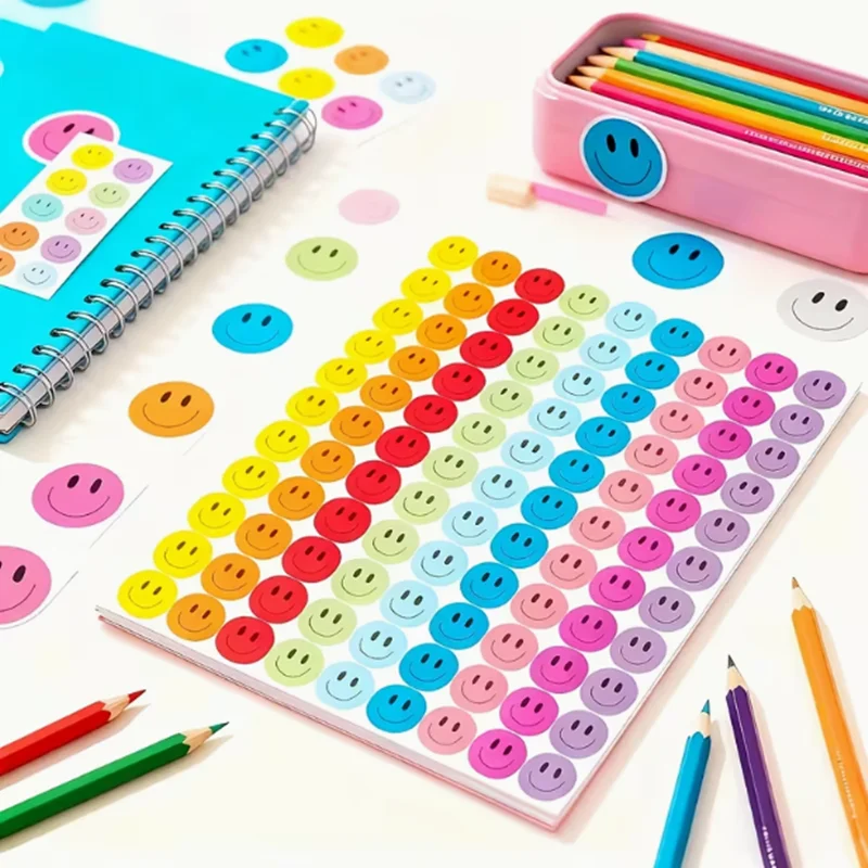 1000 pieces of stickers - colorful smiling face stickers - suitable for learning rewards, office markers stickers