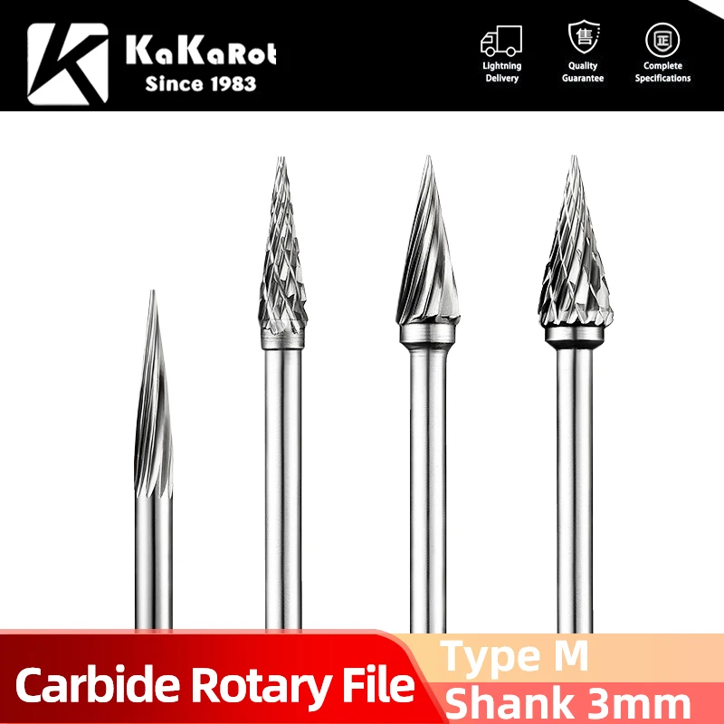 

KaKarot 3mm Shank M Type Tungsten Carbide Rotary Files M0613M03 Single Burr Drill Bit CNC Engraving Rotary Tool Cutter Lime Core