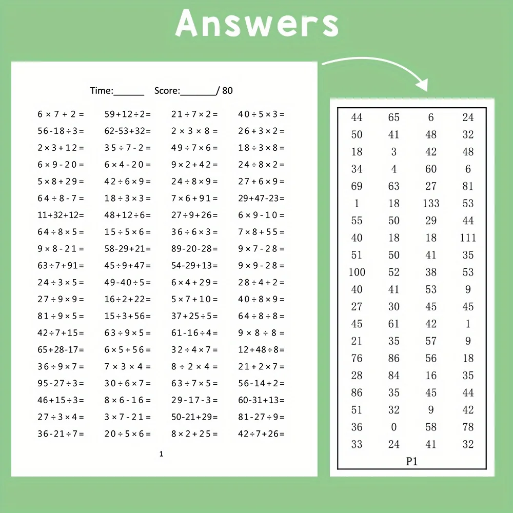 Math Workbook for Grade 3-4 Mixed Operations with Answers, Addition, Subtraction Multiplication Division Practice Tests Book