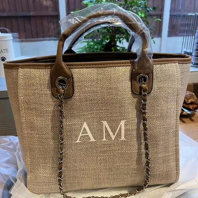 Imagem -04 - Personalizado Monograma Canvas Tote Bolsa Praia Bolsa Cadeia Custom Bolsa Dama de Honra Bolsas Presente de Casamento Noiva a Ser Inicial