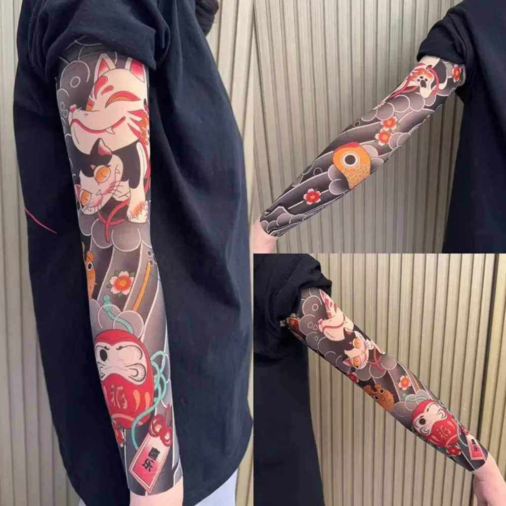 Summer Japanese Style Tattoo Ice Arm Sleeves Outdoor Cycling Breathable Uv Protection Removable Cuffs Sleeves for Men & Women
