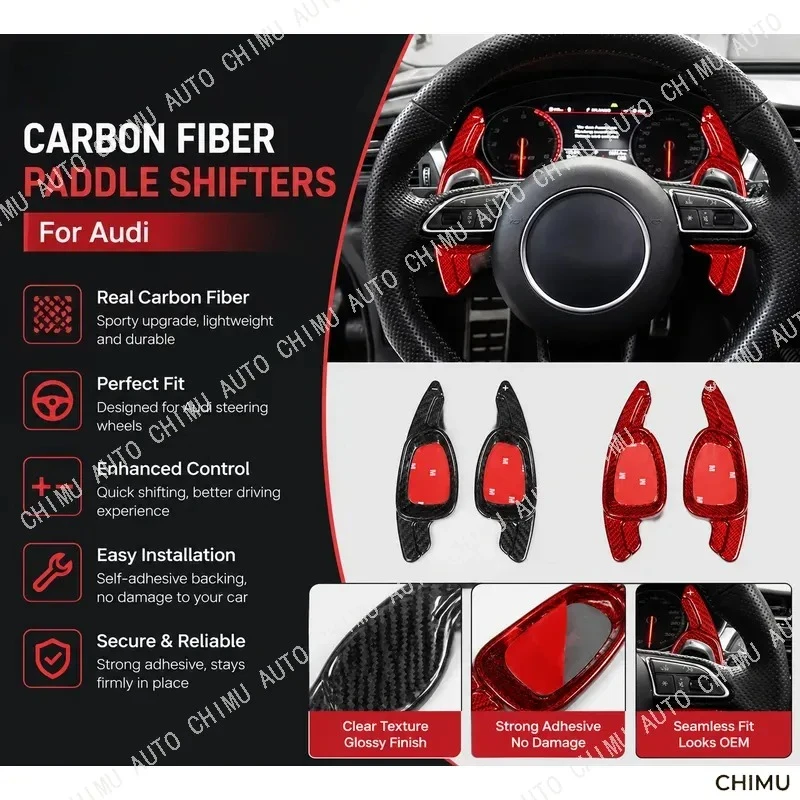 【CHIMU AUTO】 Dry Carbon Fiber Steering Wheel Paddle Shifter for Audi A5 S3 SQ5 RS6 Car Interior Styling