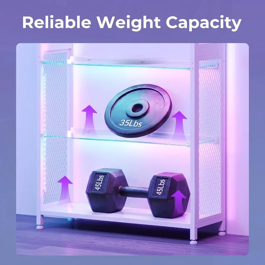 Display Case with Open Glass Shelves, RGB Light Display Cabinet view 6