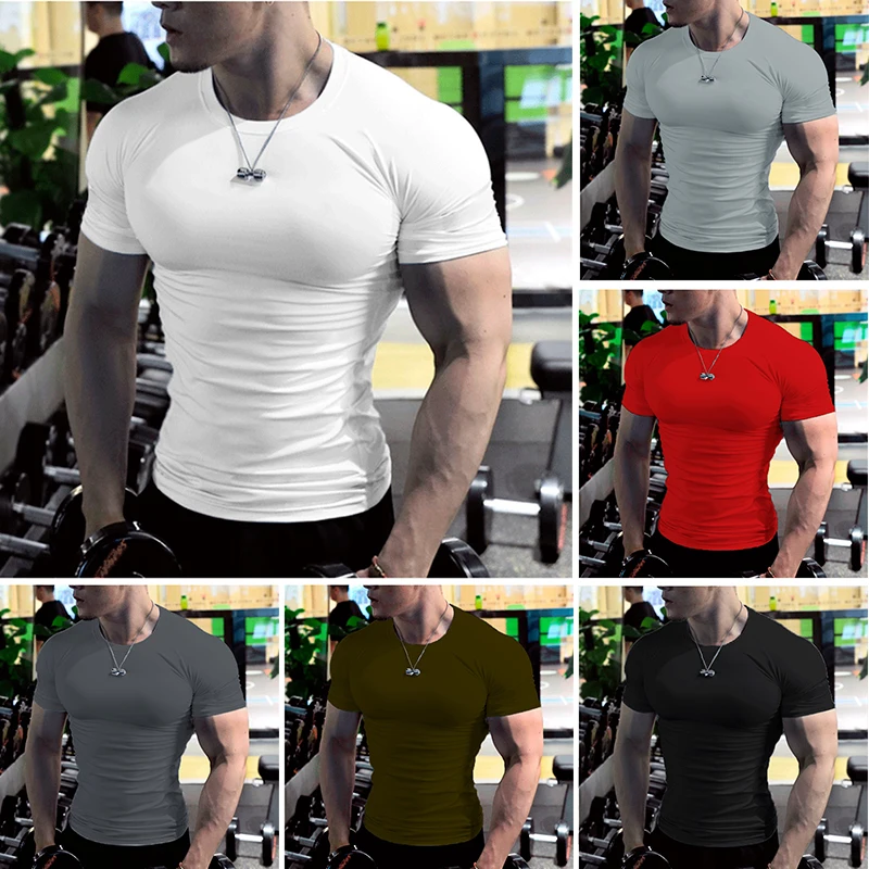 

New Mens Breathable T Shirt Quick Dry Jogging TShirt Summer Men Training Tees Fitness Running Lightweight Solid Color Sweatwear