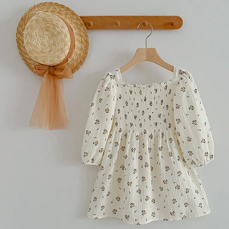 

Spring Fashion Princess Casual Kids Dresses 1-6Y Autumn Children's Clothes Cotton Rose Flower Dress Gauze Loose Baby Girls Dress