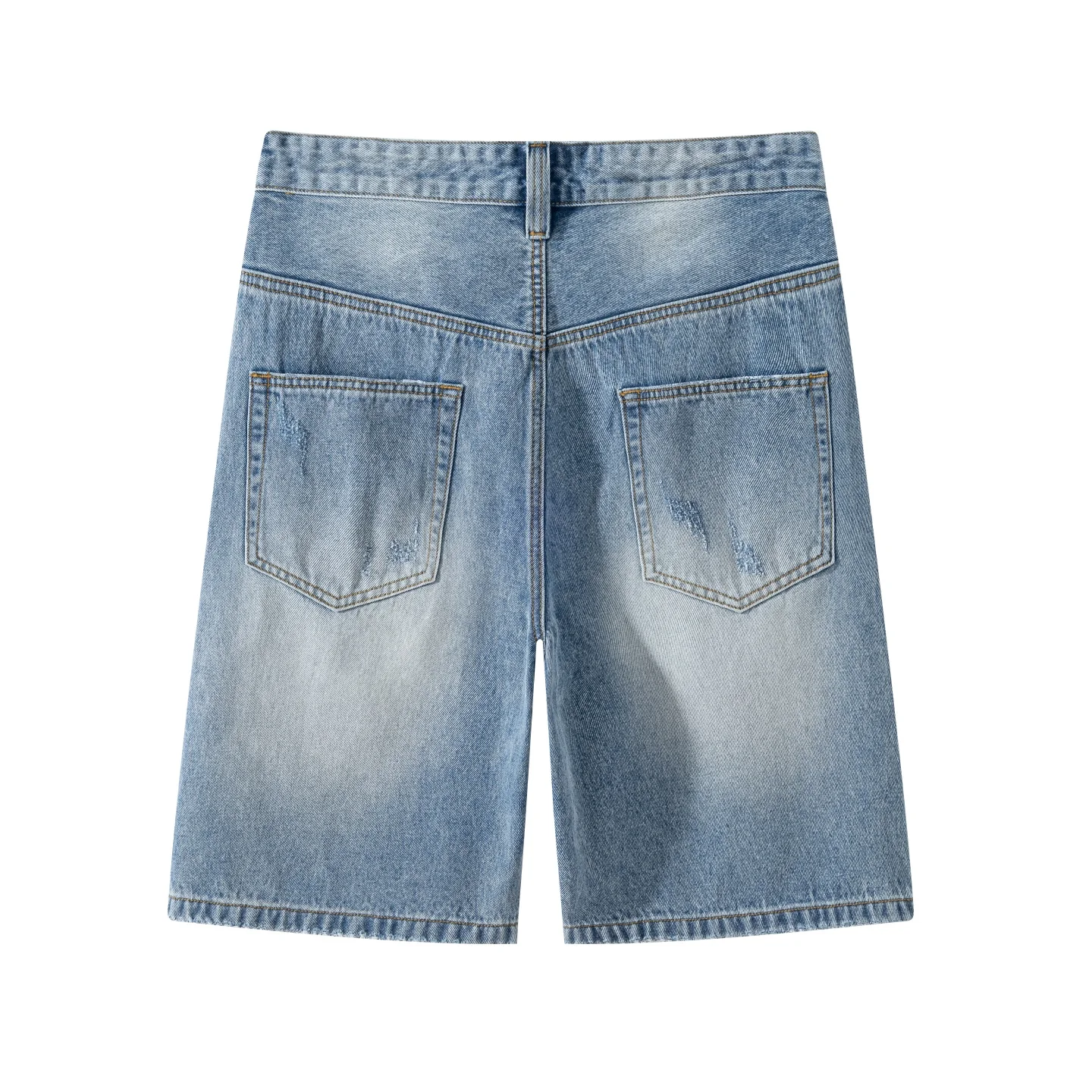 2026 Summer New Daily Casual Men's Light Blue Denim Shorts Classic Scratched Designer Straight Leg Loose Shorts Quarter Pants