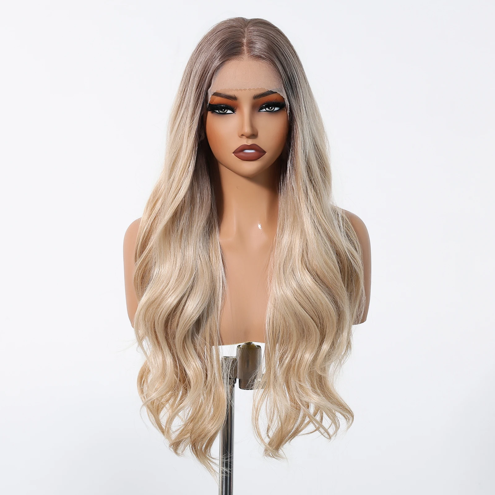 HENRY MARGU Blonde Synthetic Lace Frontal Wigs Long Body Wavy Middle Part Wig 13*6 Lace Frontal Wig for Women Realistic Hairline