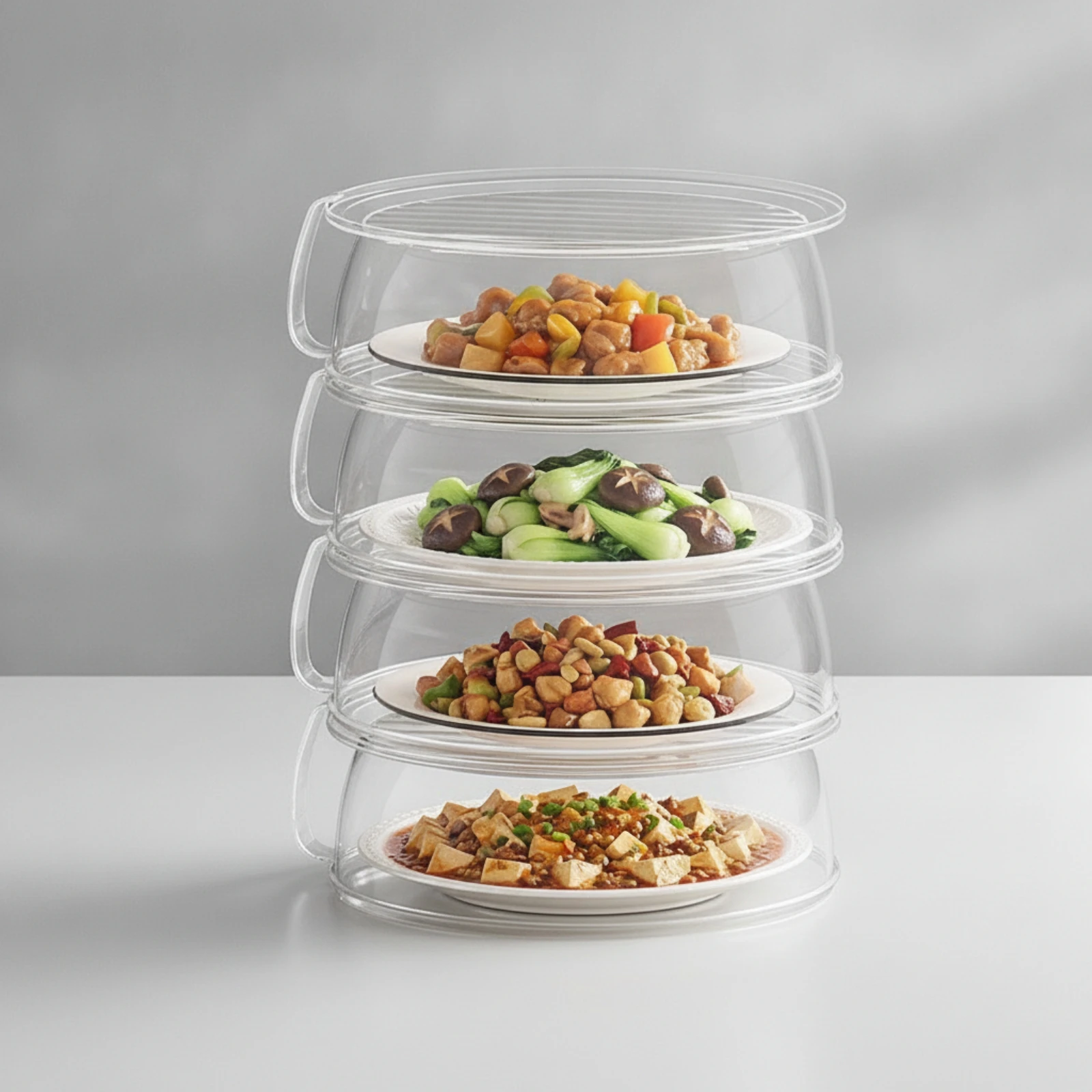 Four-Tier Food Cover Transparent Stackable Food Cover Clear Multilayer for Dining Table, Kitchen Counter