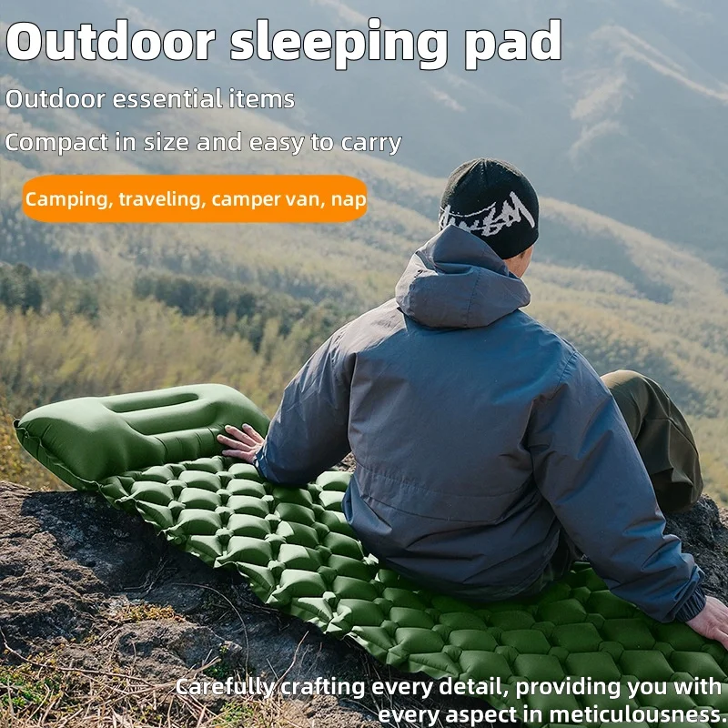 مرتبة تخييم محمولة قابلة للنفخ، وسادة مقاومة للماء والرطوبة، مناسبة لرحلات التنزه في الهواء الطلق