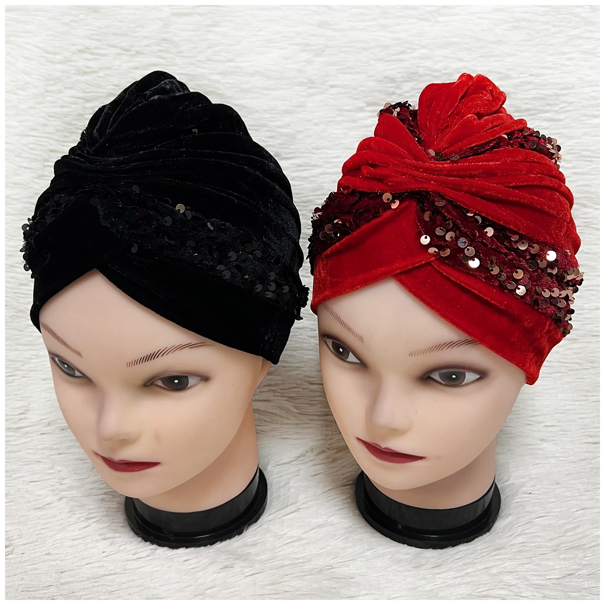 Wholesale 6/12 Elegant Sequined Turban Hat Women Cap Beaded For India Hat Scarfs Head Wrap Headband Girl Hair Accessories Lady