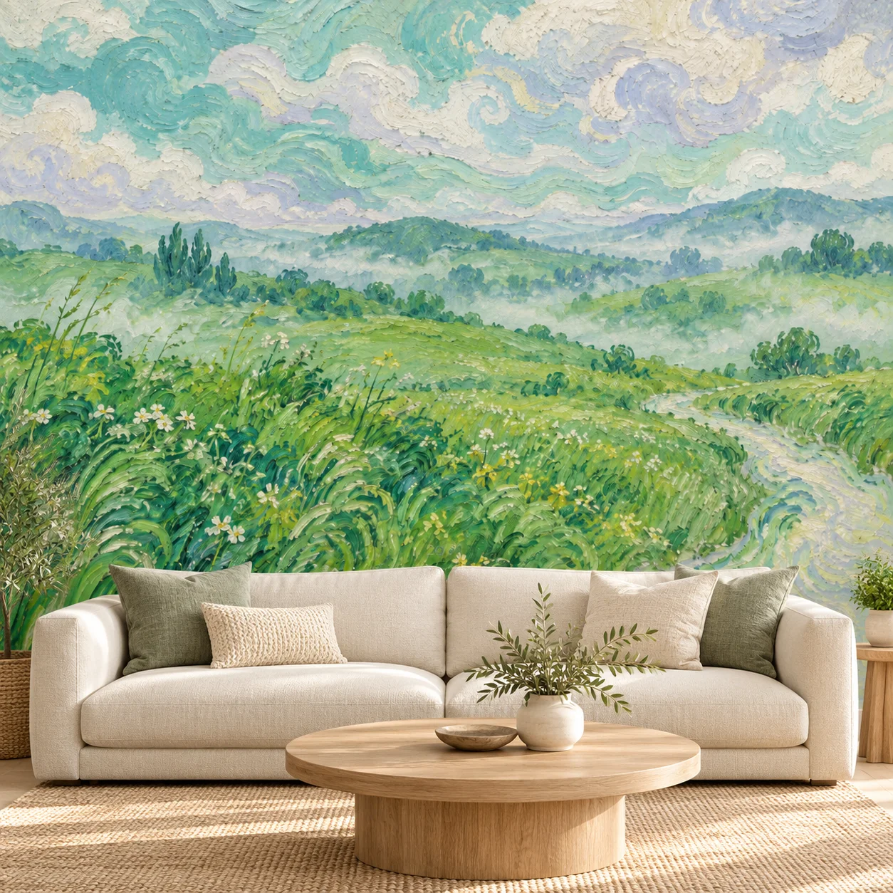 Landscape Wallpaper Mural Impressionist Nature Mountain Field Wall Decor Living Room Bedroom Wall Cover Non Self Adhesive