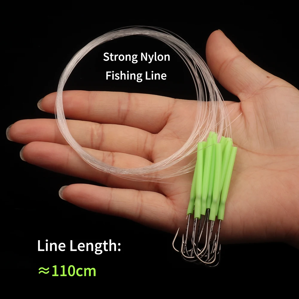 10 Stück Haken/Packung 1 # 4/0 Langschaftiger Feindraht-Bait-Hook mit vorgebundenem Nylon-Monofilament, Anti-Biss-Haken für Salzwasser-Angelausrüstung – Detail 5