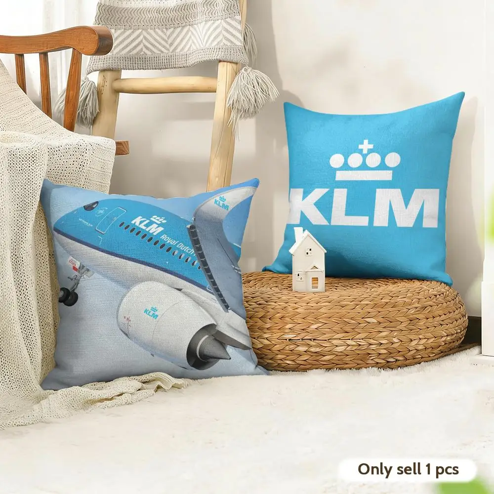 Netherlands Klm R-Royal Dutch Airline Cushion Cover Natural Linen Organic Fabric Double-Sided Printing Sofa Decor Pillow Case