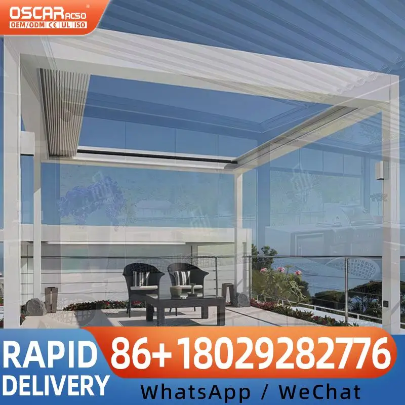 Outdoor Smart Canopy Terrace 3x6 Motorized Bioclimatic Structure for House Beach and Garden Louvered Aluminum Patio Shelter perg
