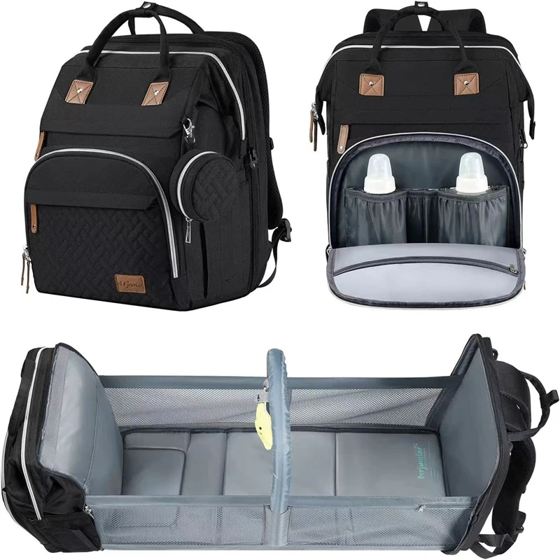 

Foldable 3 In 1 Diaper Bag Backpack For Mom Baby Convenient Change Mat Waterproof Travel Bag With Usb Charge Diaper Bag Backpack