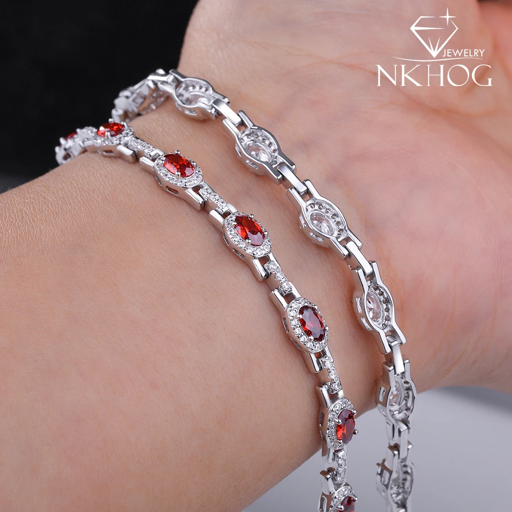 

NKHOG овальной огранки, настоящие муассанитовые теннисные браслеты для женщин, серебро S925, роскошный лабораторный браслет с бриллиантами для свадебной вечеринки, ювелирные изделия, подарки