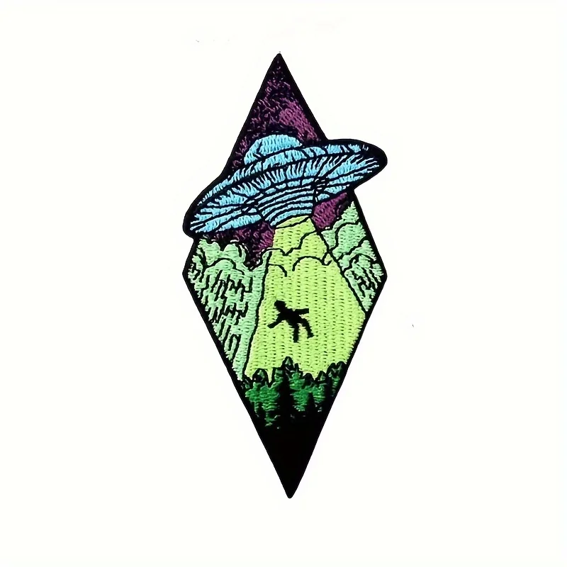 1PC UFO Alien Embroidered Iron-On/Sew-On Patches – Cosmic, Outer Space, Applique for Jackets, Backpacks, Jeans & DIY Deco