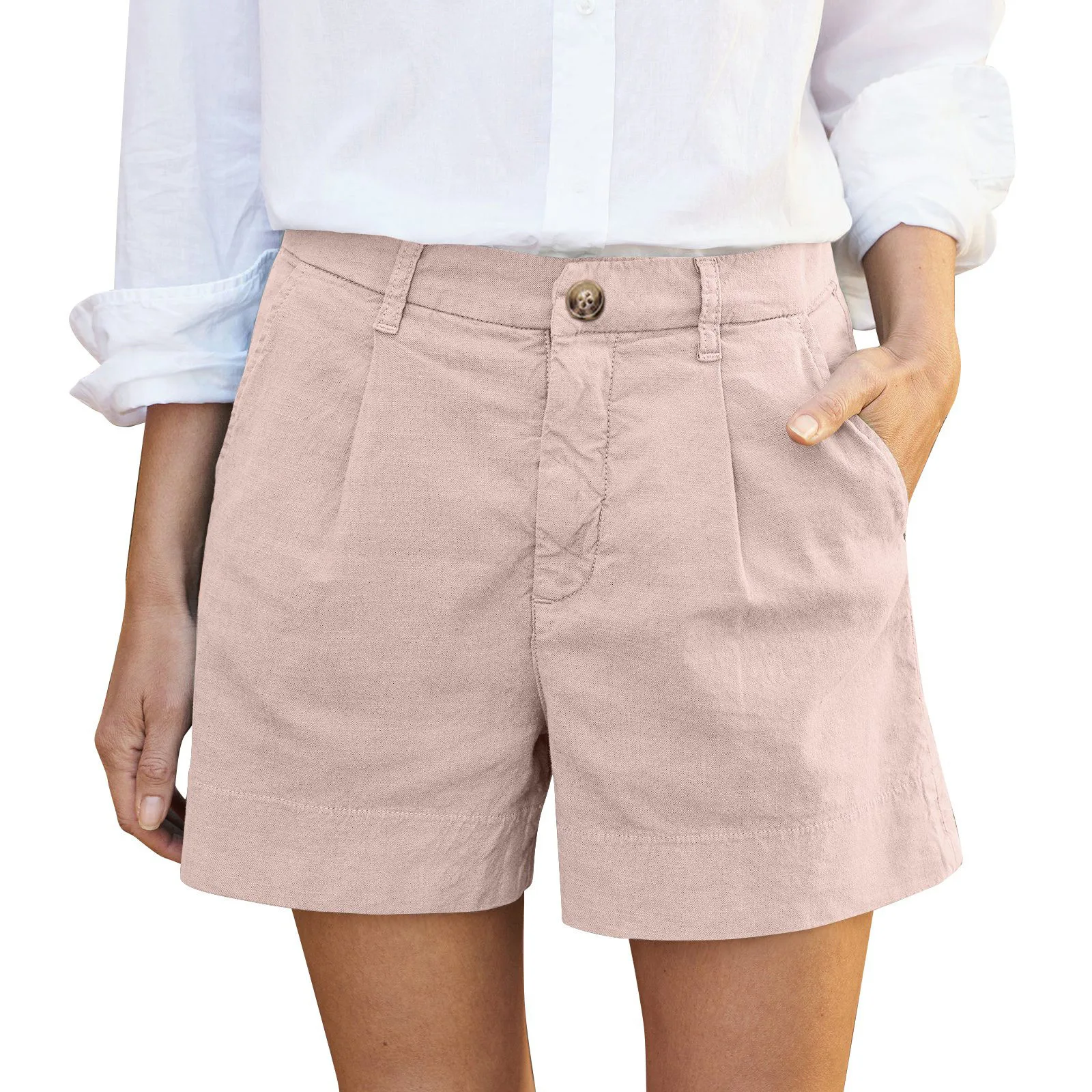 Linen Shorts for Women Summer High Waisted Shorts Trendy Casual Chino Shorts Plus Size Wide Leg Beach Shorts with Pockets