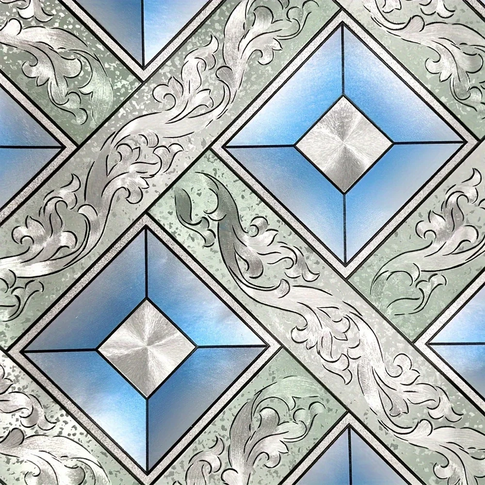 

Q QIHANG Silvery/Golden Foil Mosaic Checkered Background Flashing Wallpaper Leaf Wallpaper Modern Roll/Hotel Ceiling/Decorative Living Room Bedroom Wallpaper Roll Non-Stick 1.73' W x 31.2' L