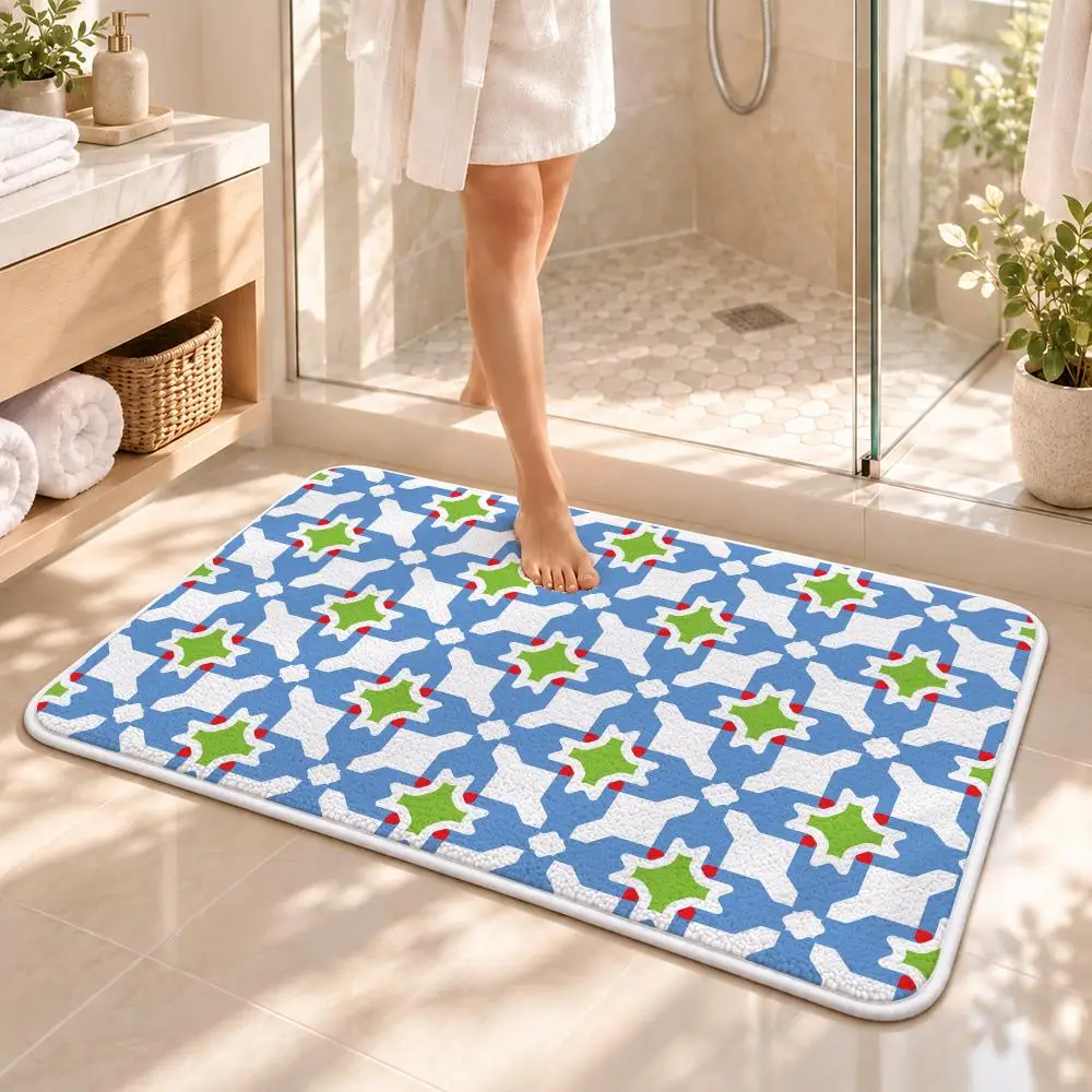 Abstract Houndstooth Pattern Floor Mat Flannel Rug Soft Non Slip Washable Door Mat for Bathroom Bedroom Kitchen Home Decor