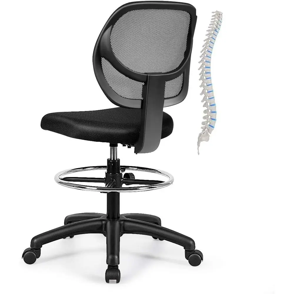 

Drating Chair -Back Oice Chair Black Mesh Ergonomic Swivel Computer Stool with Adjustable oot Ring or Home Bar Kitchen