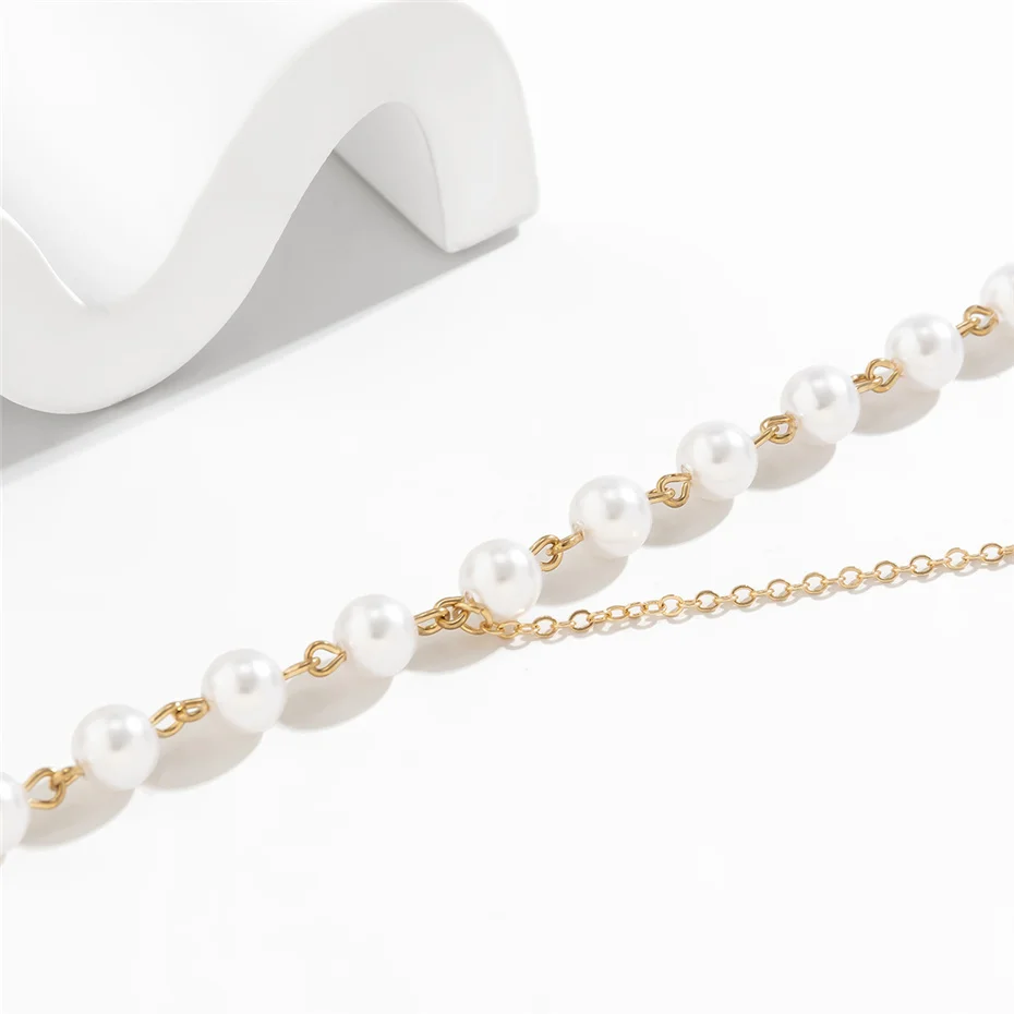 Ingemark Elegante Asymmetrische Imitation Perle Brust Kette Halskette Frauen Mi Braut Kpop Perle Lange Halsband Zubehör Schmuck Neue – Detail 13