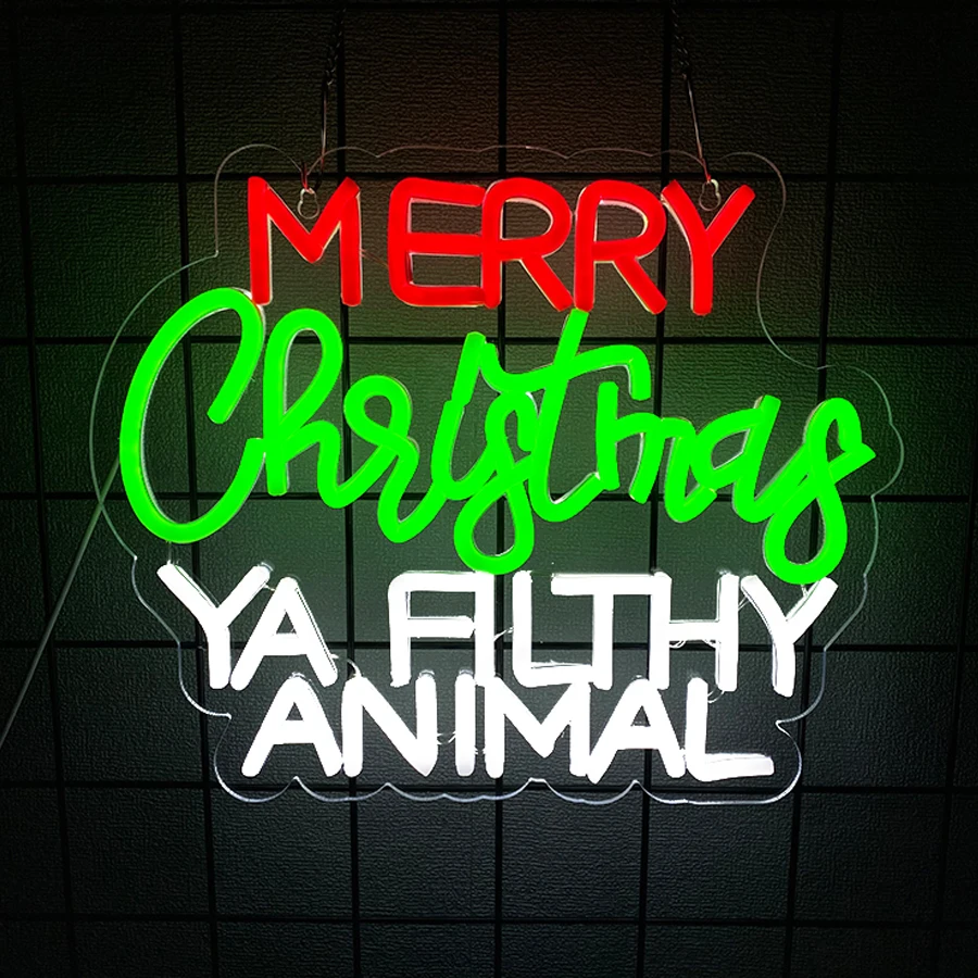 Merry Christmas Neon Sign for Wall Decor, Christmas Tree Neon Signs Vibrant LED Neon Light up Sign for Party Decor USB Powered