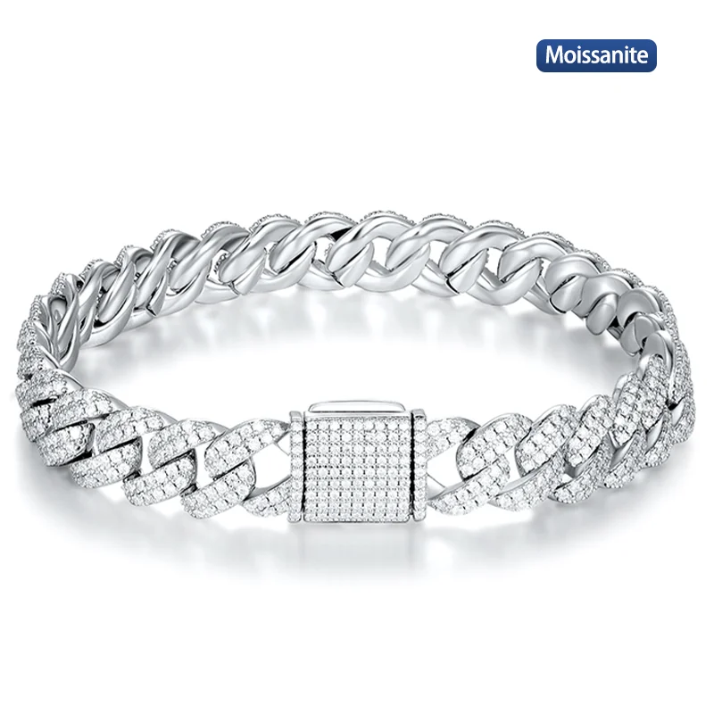 

S925 Silver Moissanite Cuban link Bracelet 6~8inch HipHop Style Jewelry Personalized customization Valentine's Day Gift