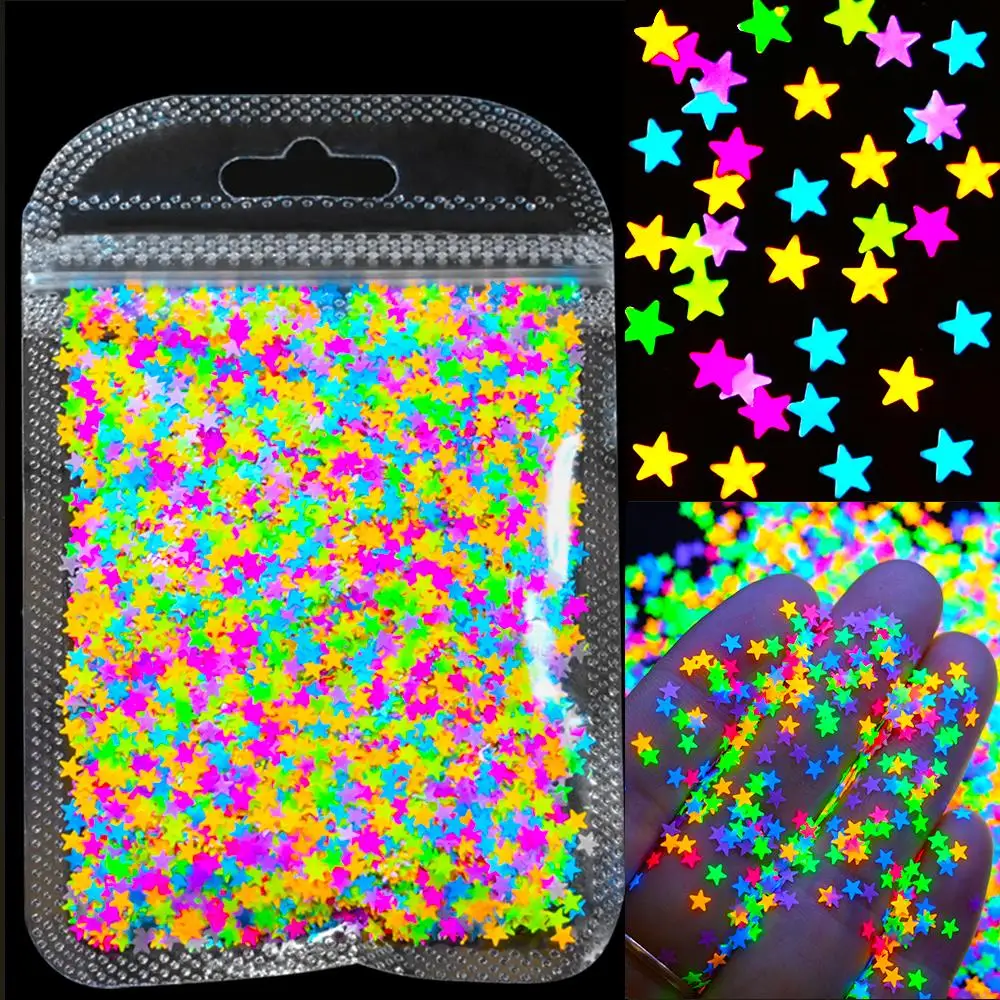 10g Neon Stern/Mond/Unkraut Fluoreszenz Nagel Pailletten Bunte Stern Design Glitter Flocken Weihnachten Neon Maniküre Stern pailletten &*& – Detail 2