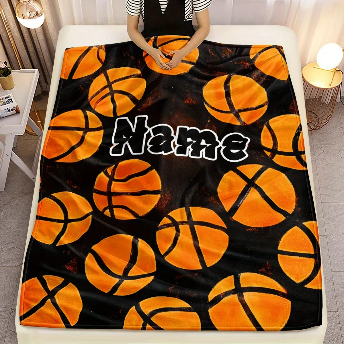 Personalisierte Flanelldecke mit Basketball-Aufdruck – weich, leicht und warm – individuelle Namens-Komfortdecke für Sofabetten, T