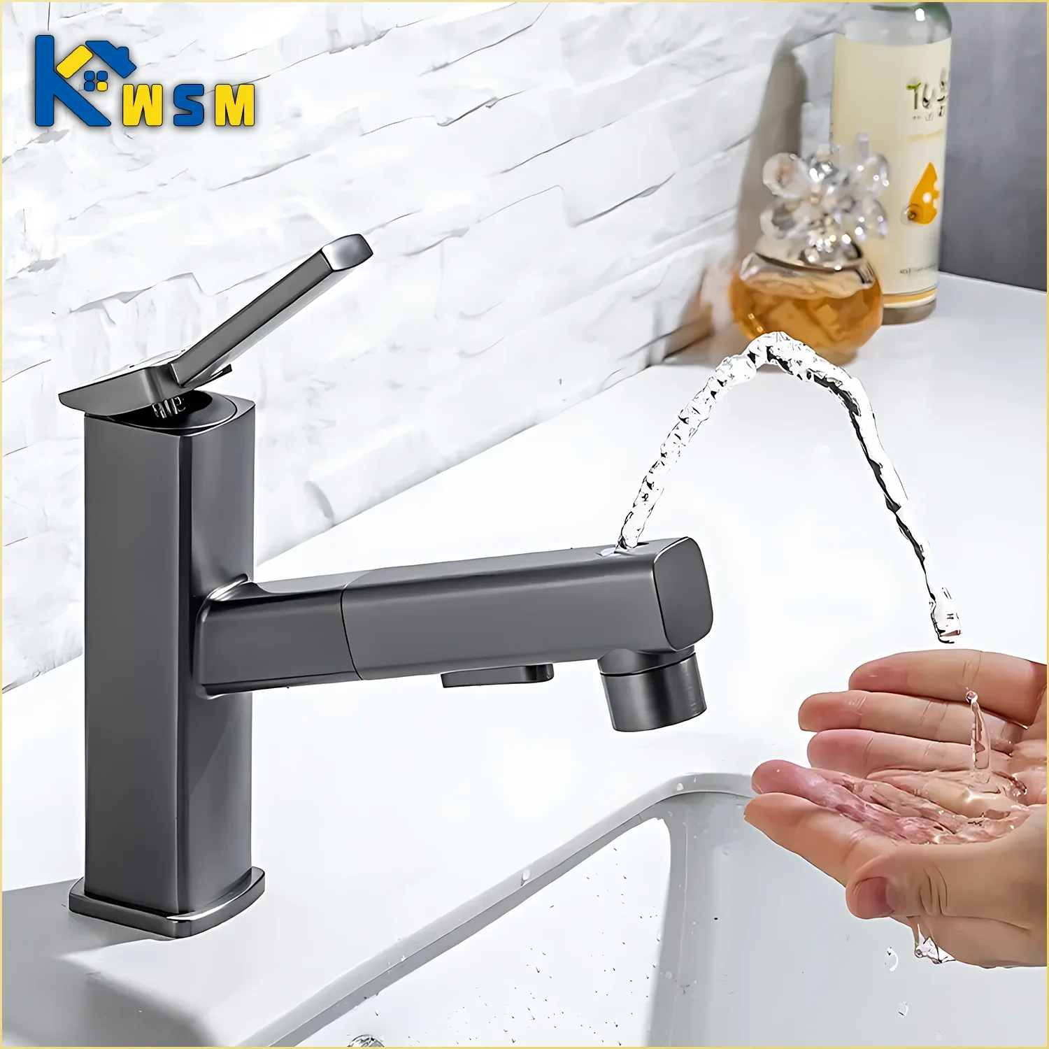 3 Patterns Bathroom Pull Out Taps Faucet with Pull Down Spray Swivel Spout Faucet Bathroom Sink Single Hole Pull Out Faucet