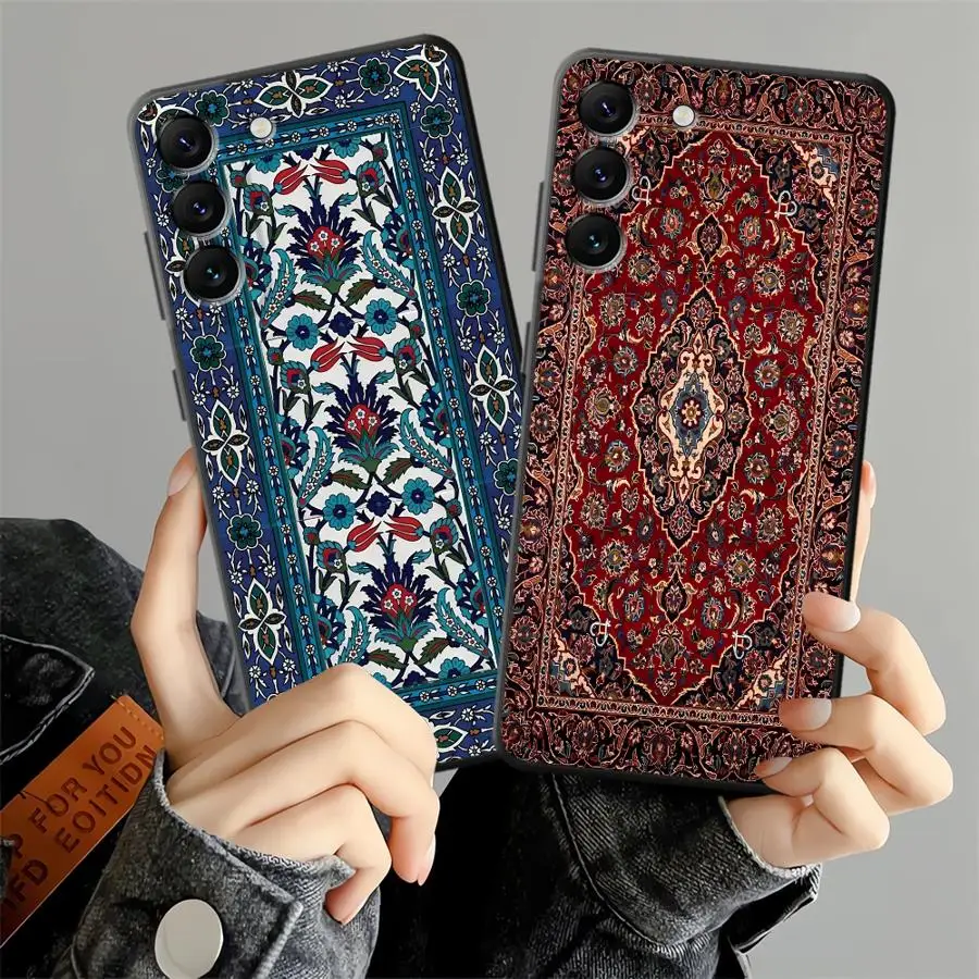 Case for Samsung Galaxy A41 A51 A73 A32 A25 A71 A23 A53 A24 A55 A35 A26 A72 A22 A52 A36 Black Soft Phone Cover Retro Ethnic