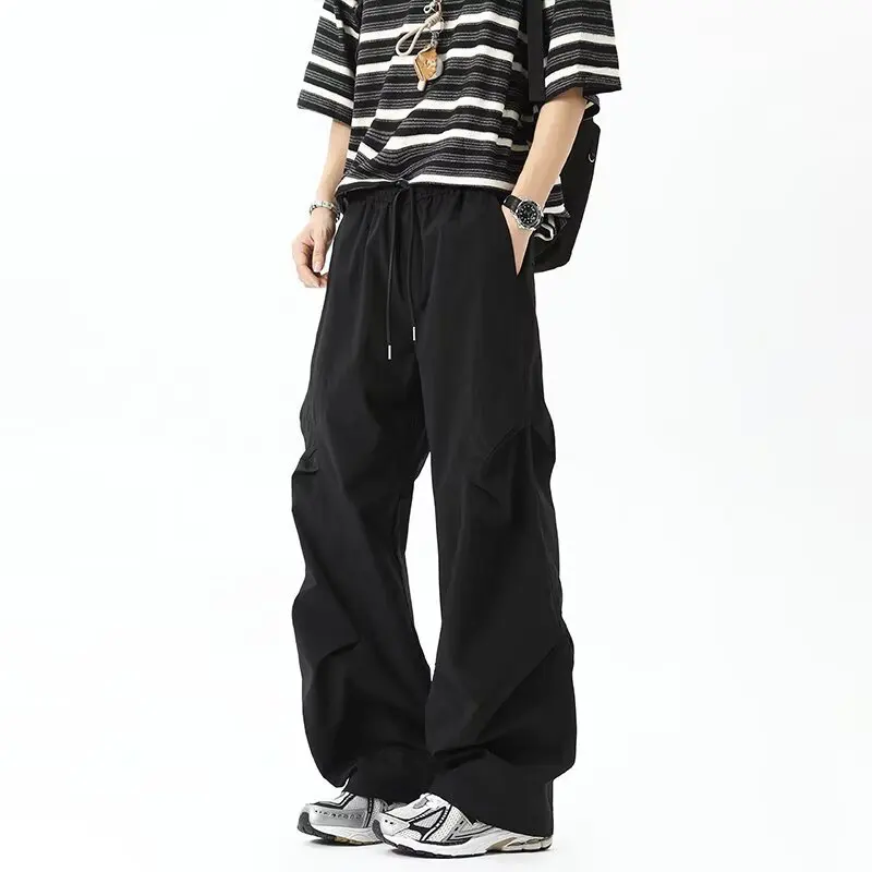 

American Retro Paratrooper Cargo Pants Men Summer Lightweight Loose Straight Casual Trousers