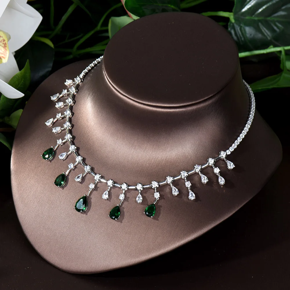 HIBRIDE New Fashion Four Colors Water Drop 4PCS Women Necklace Earring Sets CZ Dubai Nigeria Wedding Jewelry Accessories N-431