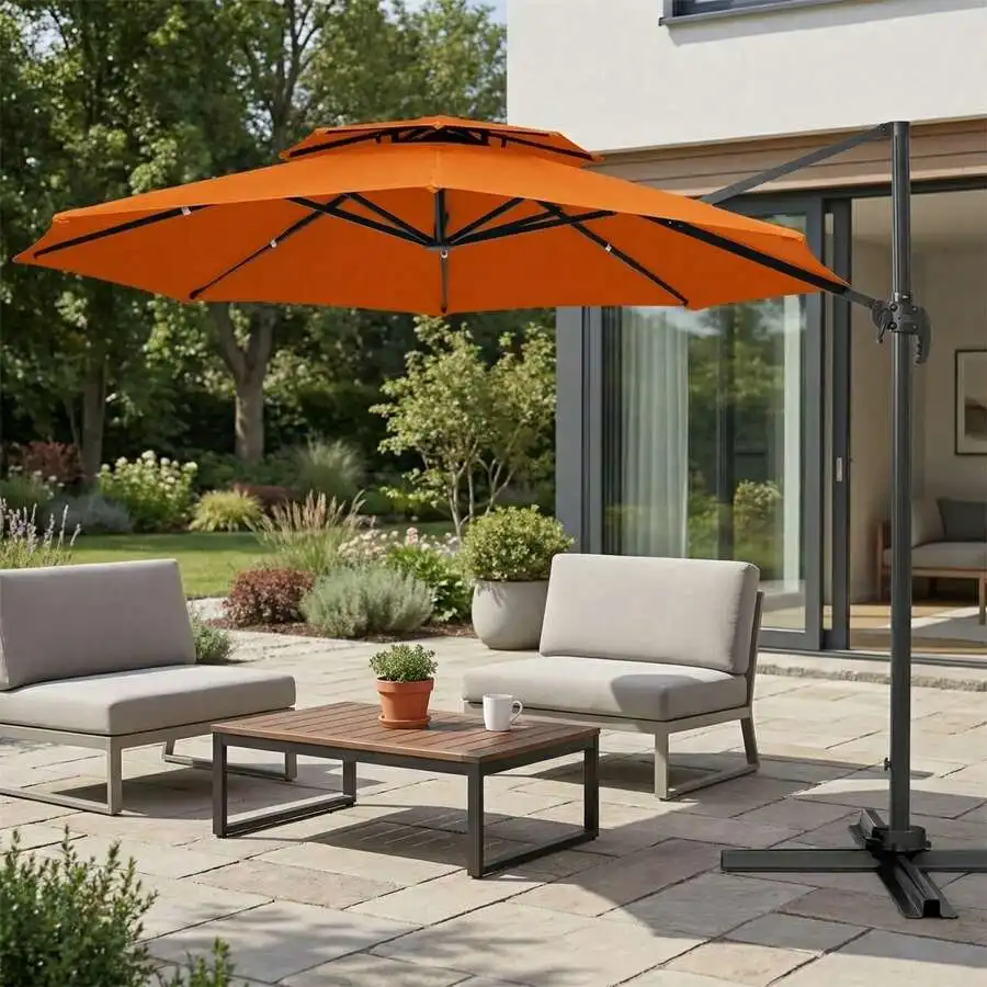 

13 Ft Double Top Cantilever Patio Umbrella With UV Protection For Garden Deck Backyard Poolside