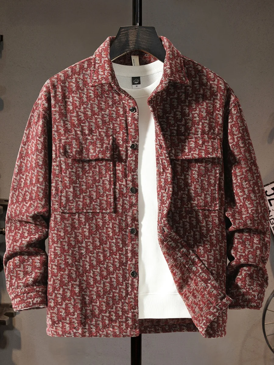 

Шерстяная рубашка для мужчин, повседневная, с длинным рукавом, осенне-весенняя, рабочая одежда, с вышивкой, верхняя одежда, удобная, дышащая