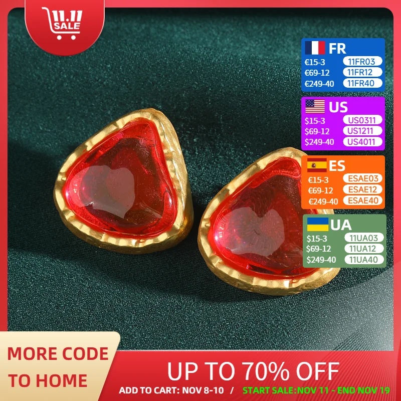 

Vintage Rose Red Glass Triangle Earrings Natural Stone Gold Color Hammer Pattern Woman Elegant Luxury Quality Designer 2025 New