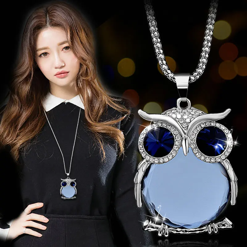 Crystal Owl Necklace Fashion Glass Animal Necklaces Charms Wing Long Chain Pendants Trendy Womens