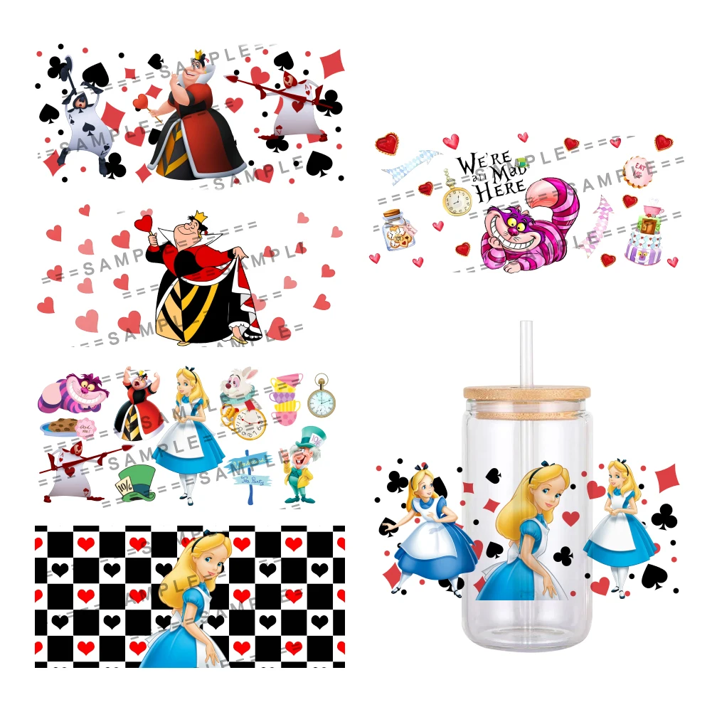 Disney Princess Alice in Wonderland UV DTF Transfer Sticker Waterproof Transfers Decals For 16oz Glass Cup Wrap Stickers