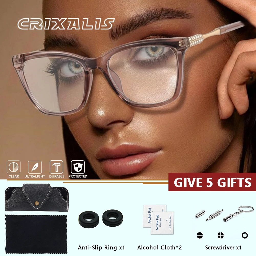 

CRIXALIS Fashion Women Reading Glasses Lady Anti Blue Light Myopia Glasses Anti Reflection Progressive Prescription Glasses