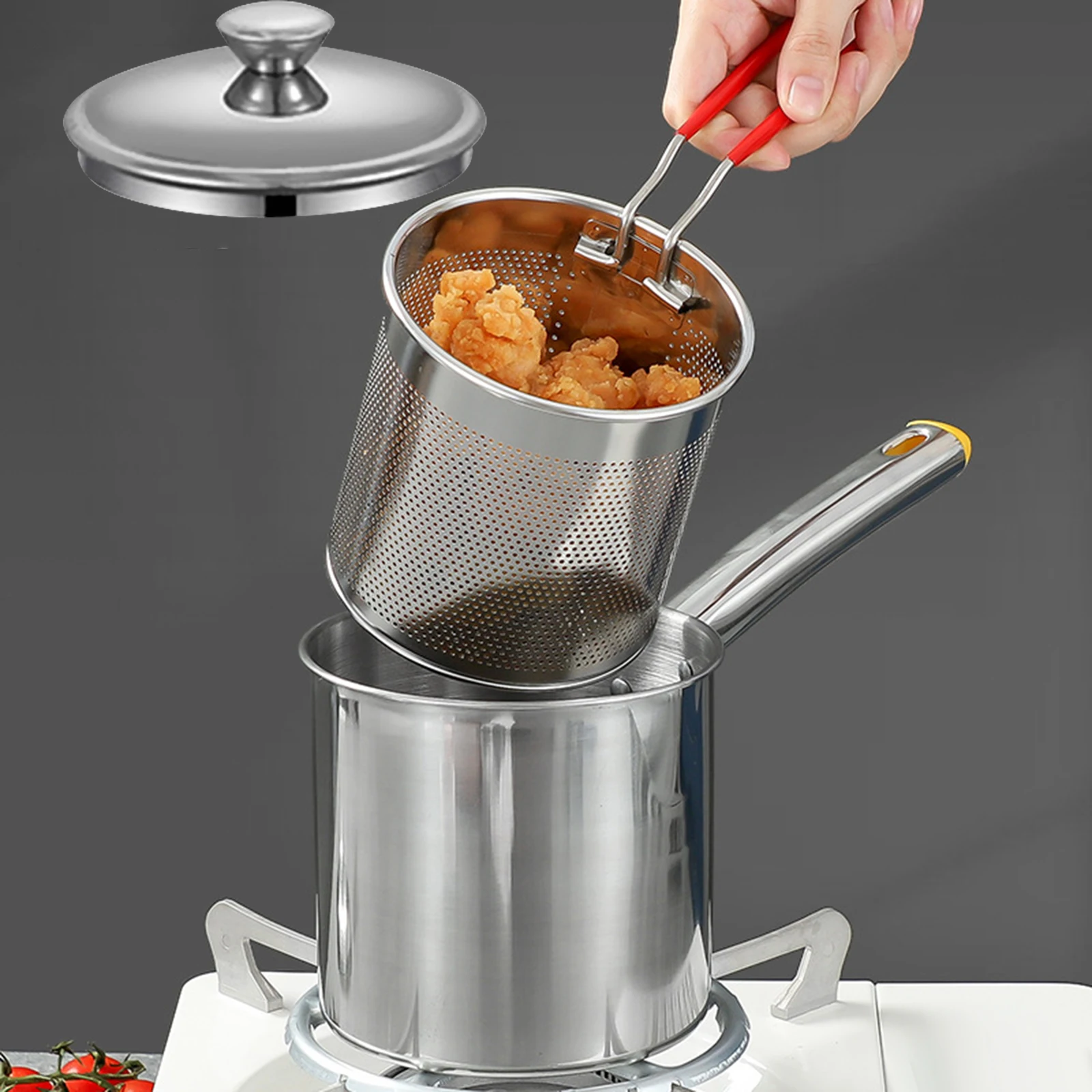 Deep Frying Pot Thick Stainless Steel Wear Resistant Milk Pot Cooking Pot for Camping Picnic Backpacking Steaming Boiling