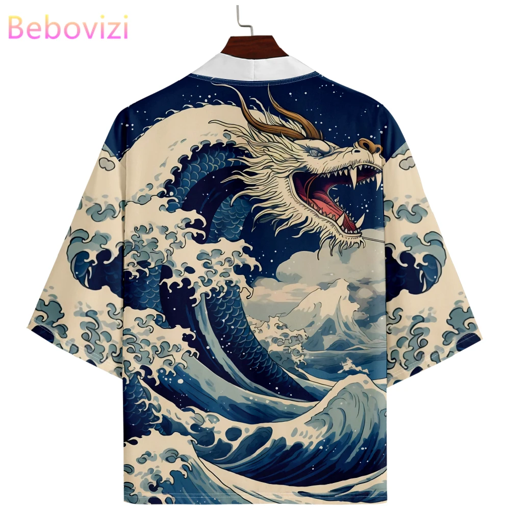 

Summer Japanese Wave Anime Dragon Print Kimono Streetwear Men Women Cardigan Haori Harajuku Beach Yukata Plus Size 5XL 6XL