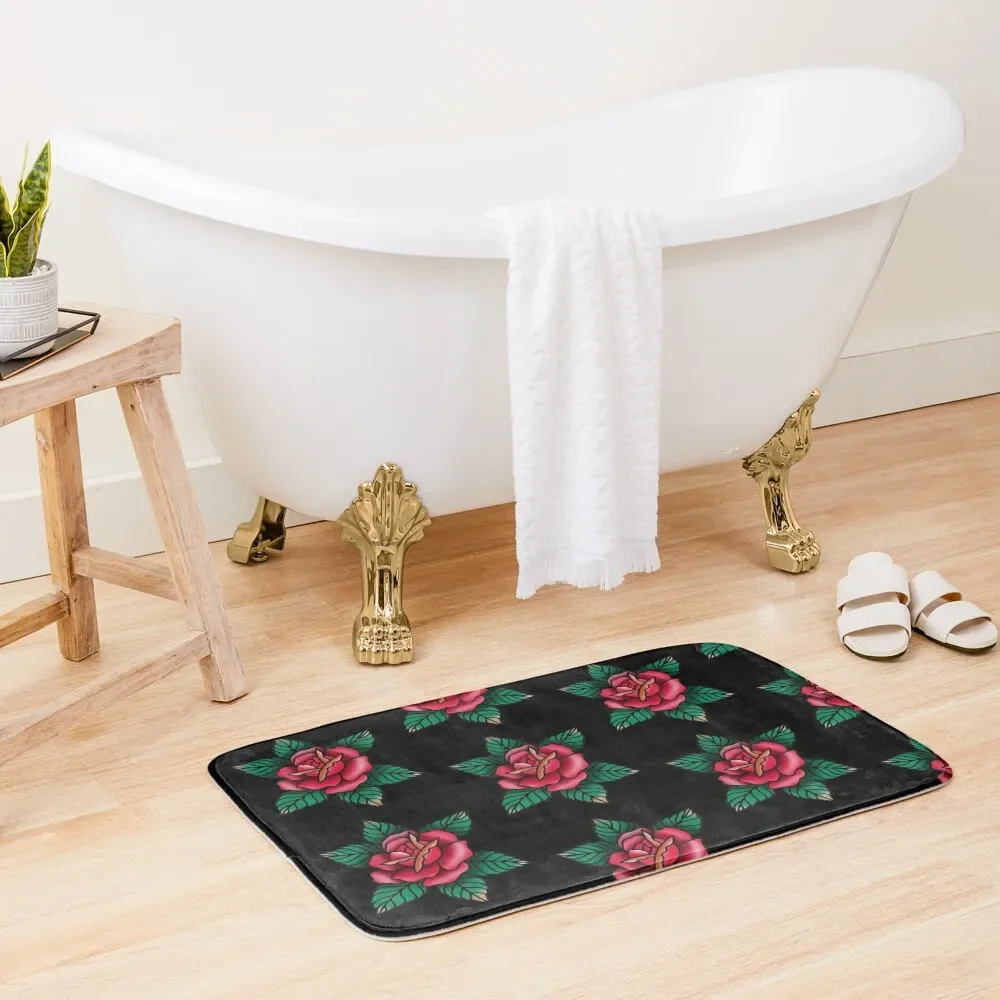 

Traditional Red Rose Tattoo Bath Mat Anti-Skid Shower Toilet Accessories Bathroom Carpet Bathroom Entrance Door Mat