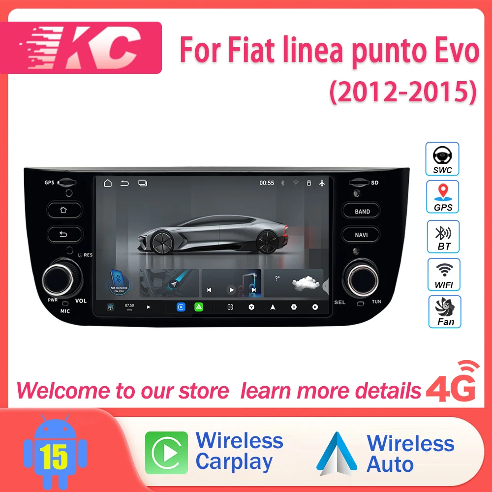 Para Fiat Linea Punto Evo (2012-2015) dsp, CarPlay, Android Auto, entrada de cámara de reversa, pantalla dividida, navegación y otras funciones.