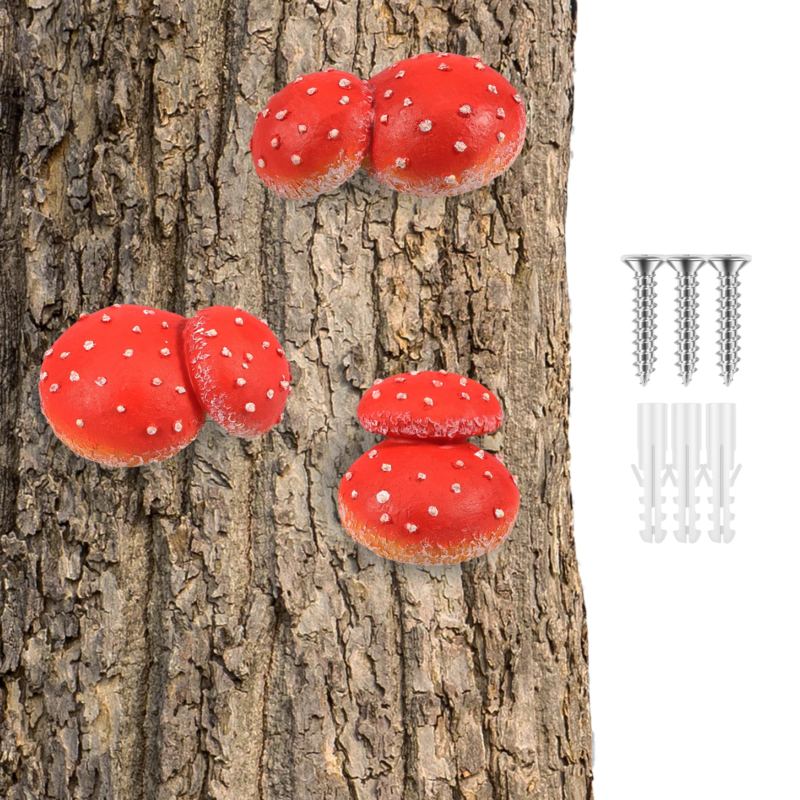 3Pcs Simulation Mushroom Tree Decors for Fairy Garden Mini Glow in the Dark Mushroom Statues Easy to Install Resin Mushroom